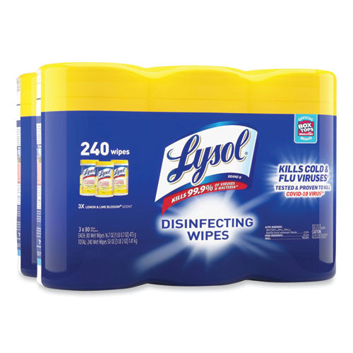 Disinfecting Wipes, 7 X 7.25, Lemon And Lime Blossom, 80 Wipes/canister, 3 Canisters/pack