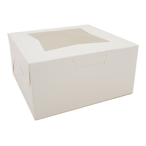 White Window Bakery Boxes With Attached Flip Top, 4-corner Beers Design, 4.5 X 4.5 X 4.5, White, Paper, 200/carton