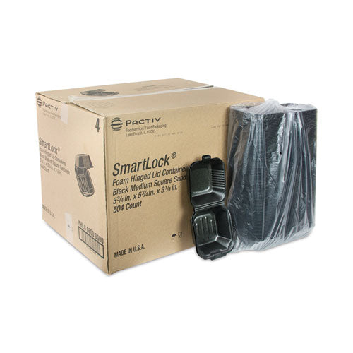 Smartlock Foam Hinged Lid Container, Sandwich, 5.75 X 5.75 X 3.25, Black, 504/carton