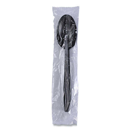 Heavyweight Wrapped Polypropylene Cutlery, Teaspoon, Black, 1,000/carton