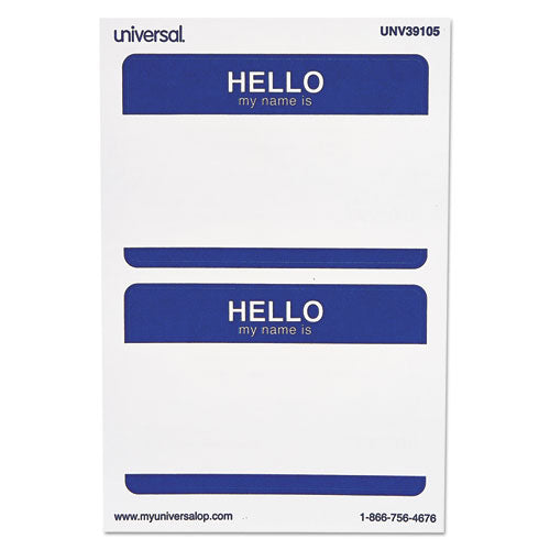 "hello" Self-adhesive Name Badges, 3 1/2 X 2 1/4, White/blue, 100/pack