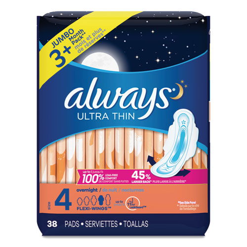 Ultra Thin Overnight Pads With Wings, 36/pack, 6 Packs/carton