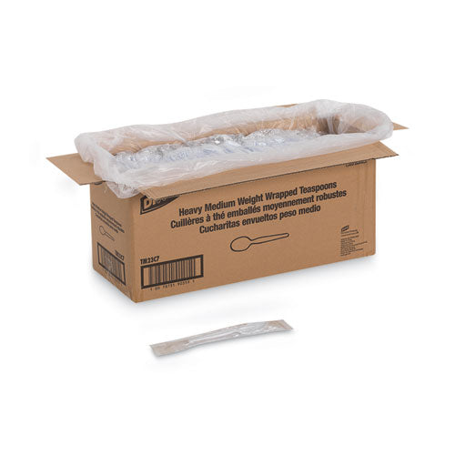 Individually Wrapped Mediumweight Polystyrene Cutlery, Teaspoons, White, 1,000/carton