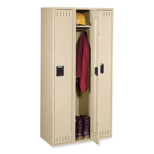 Single-tier Locker, Three Lockers With Hat Shelves And Coat Rods, 36w X 18d X 72h, Sand