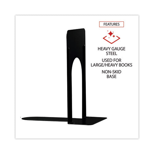 Economy Bookends, Nonskid, 5.88 X 8.25 X 9, Heavy Gauge Steel, Black, 1 Pair