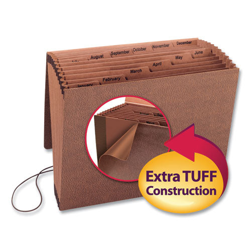 Tuff Expanding Wallet, 12 Sections, Elastic Cord Closure, 1/6-cut Tabs, Letter Size, Redrope