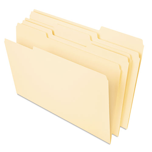 Deluxe Heavyweight File Folders, 1/3-cut Tabs: Assorted, Legal Size, 0.75" Expansion, Manila, 50/pack