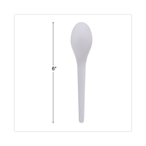 Plantware Compostable Cutlery, Spoon, 6", Pearl White, 50/pack, 20 Pack/carton