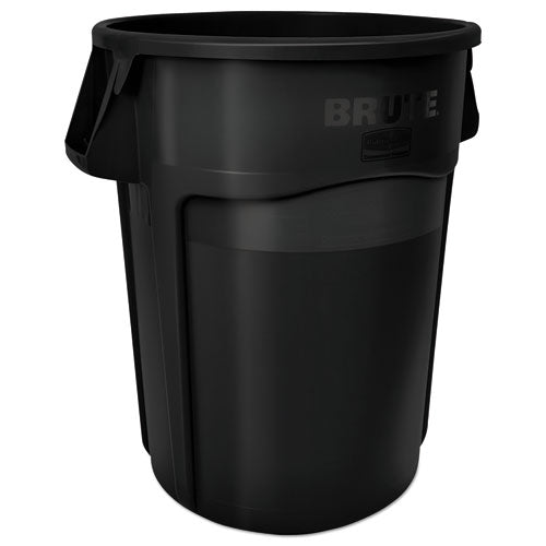 Vented Round Brute Container, 44 Gal, Plastic, Black