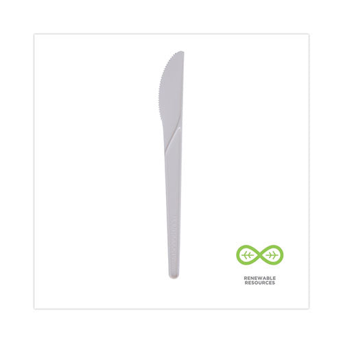 Plantware Compostable Cutlery, Knife, 6", Pearl White, 50/pack, 20 Pack/carton