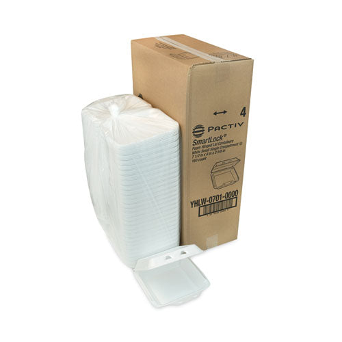 Smartlock Foam Hinged Lid Container, Small, 7.5 X 8 X 2.63, White, 150/carton