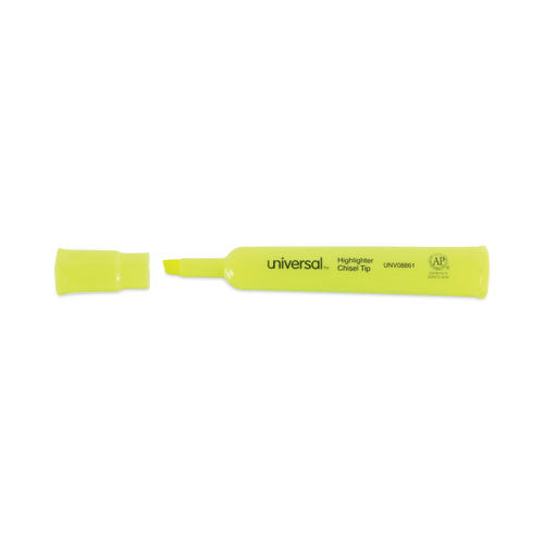 Desk Highlighters, Fluorescent Yellow Ink, Chisel Tip, Yellow Barrel, Dozen