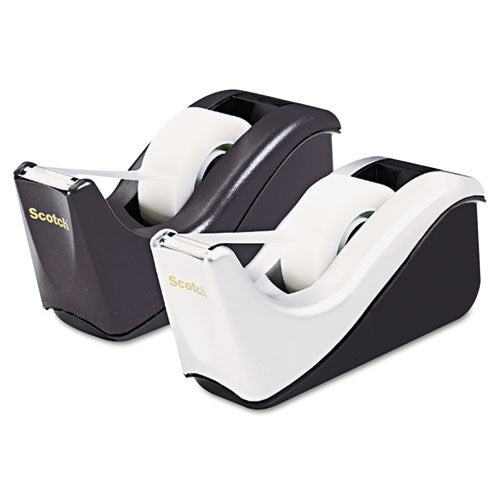 Value Desktop Tape Dispenser, Attached 1" Core, Black/silver