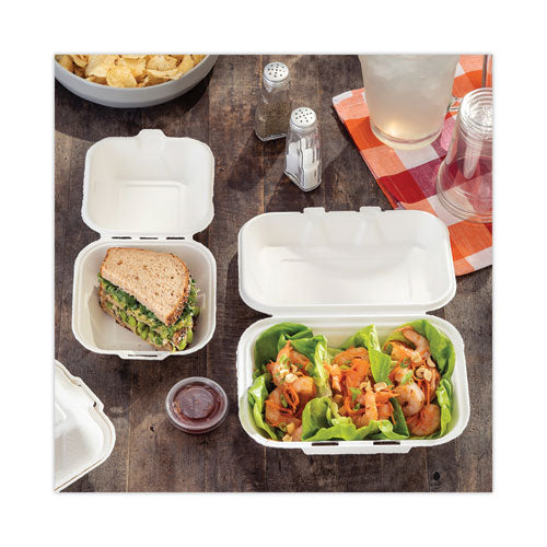 Earthchoice Bagasse Hinged Lid Container, Dual Tab Lock, 9.1 X 6.1 X 3.3, Natural, Sugarcane, 150/carton
