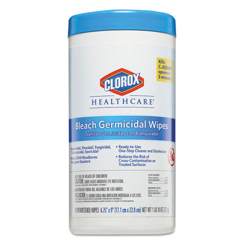 Bleach Germicidal Wipes, 1-ply, 6 X 5, Unscented, White, 150/canister, 6 Canisters/carton