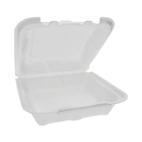 Vented Foam Hinged Lid Container, Dual Tab Lock, 8.42 X 8.15 X 3, White, 150/carton