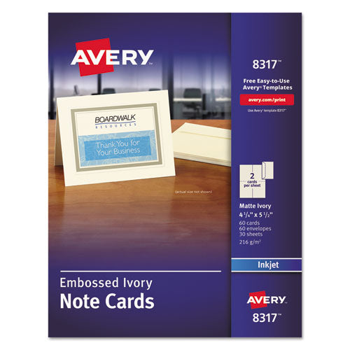 Note Cards With Matching Envelopes, Inkjet, 65lb, 4.25 X 5.5, Textured Uncoated White, 50 Cards, 2 Cards/sheet, 25 Sheets/box