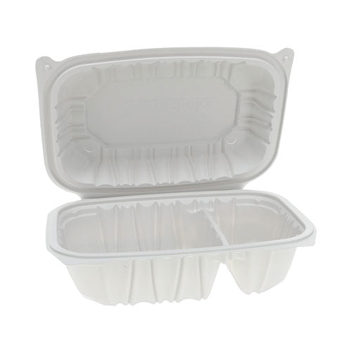 Earthchoice Vented Microwavable Mfpp Hinged Lid Container, 2-compartment, 9 X 6 X 3.1, White, Plastic, 170/carton