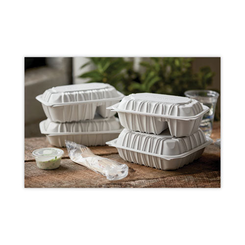 Earthchoice Vented Microwavable Mfpp Hinged Lid Container, 2-compartment, 9 X 6 X 3.1, White, Plastic, 170/carton