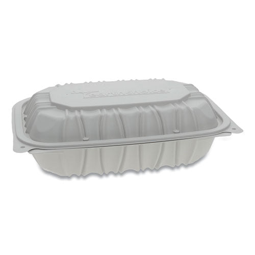 Earthchoice Vented Microwavable Mfpp Hinged Lid Container, 2-compartment, 9 X 6 X 3.1, White, Plastic, 170/carton