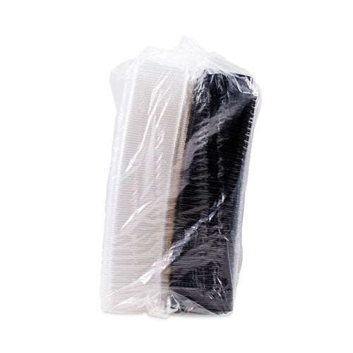 Creative Carryouts Hinged Plastic Hot Deli Boxes, Medium Snack Box, 18 Oz, 6.22 X 5.9 X 2.1, Black/clear, 200/carton