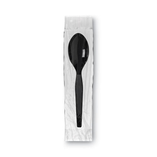 Grab’n Go Wrapped Cutlery, Teaspoons, Black, 90/box, 6 Box/carton