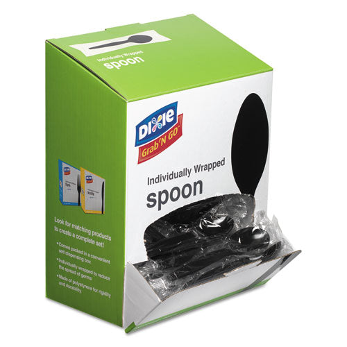 Grab’n Go Wrapped Cutlery, Teaspoons, Black, 90/box, 6 Box/carton