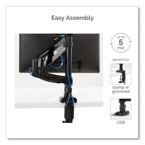 Platinum Series Dual Stacking Arm For 27" Monitors, 360 Deg Rotation, 180 Deg Tilt, 360 Deg Pan, Black, Supports 22 Lb