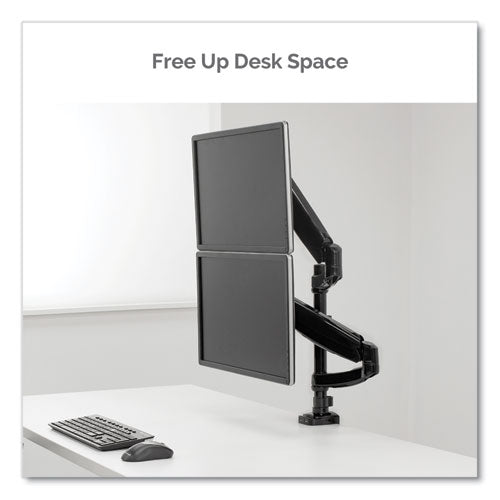 Platinum Series Dual Stacking Arm For 27" Monitors, 360 Deg Rotation, 180 Deg Tilt, 360 Deg Pan, Black, Supports 22 Lb