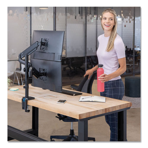 Platinum Series Dual Stacking Arm For 27" Monitors, 360 Deg Rotation, 180 Deg Tilt, 360 Deg Pan, Black, Supports 22 Lb