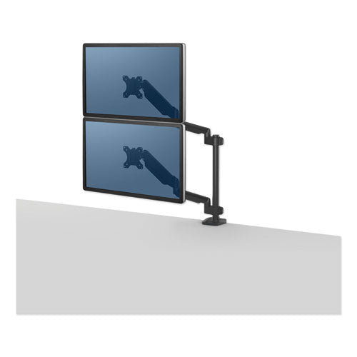 Platinum Series Dual Stacking Arm For 27" Monitors, 360 Deg Rotation, 180 Deg Tilt, 360 Deg Pan, Black, Supports 22 Lb