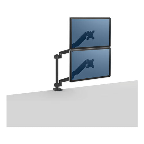 Platinum Series Dual Stacking Arm For 27" Monitors, 360 Deg Rotation, 180 Deg Tilt, 360 Deg Pan, Black, Supports 22 Lb