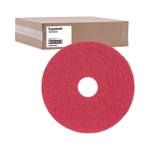 Buffing Floor Pads, 14" Diameter, Red, 5/carton