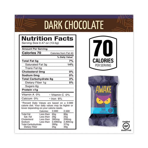 Caffeinated Dark Chocolate Bites, 0.46 Oz Bars, 50 Bars/box, Ships In 1-3 Business Days