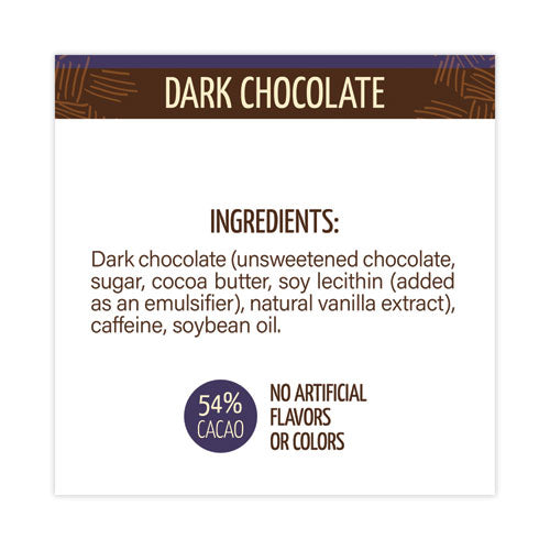 Caffeinated Dark Chocolate Bites, 0.47 oz Bars, 50 Bars/Carton, Ships in 1-3 Business Days Caffeinated Dark Chocolate Bites, 0.47 oz Bars, 50 Bars/Carton, Ships in 1-3 Business Days