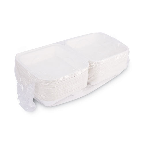 Vanguard Renewable And Compostable Sugarcane Clamshells, 1-compartment, 8 X 8 X 3, White, 200/carton