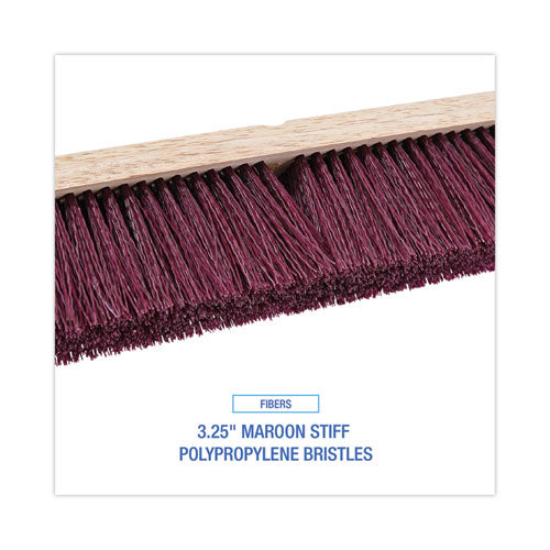 Floor Brush Head, 3.25" Maroon Stiff Polypropylene Bristles, 36" Brush