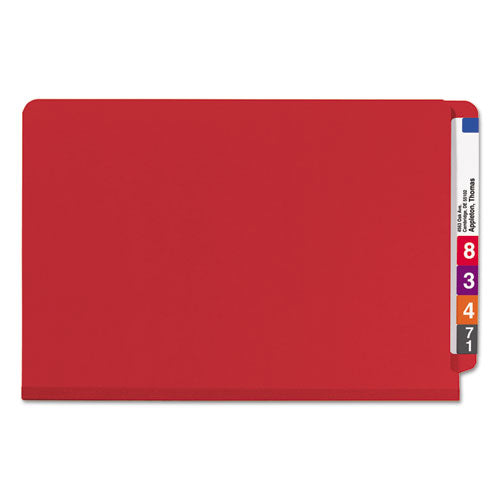 End Tab Pressboard Classification Folders, Six Safeshield Fasteners, 2" Expansion, 2 Dividers, Legal Size, Bright Red, 10/box