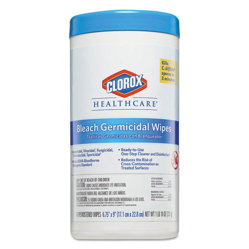 Bleach Germicidal Wipes, 6.75 X 9, Unscented, 100 Wipes/flat Pack, 6 Packs/carton