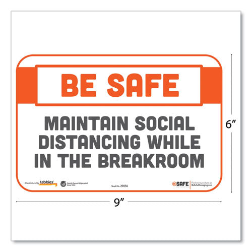 Besafe Messaging Repositionable Wall/door Signs, 9 X 6, Maintain Social Distancing While In The Breakroom, White, 3/pack
