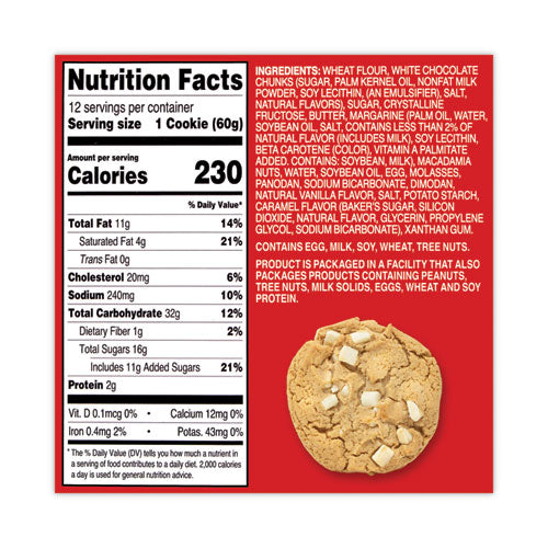 White Chunk Macadamia Cookies, 2.1 Oz, Individually Wrapped Pack, White Chocolate, 12/box, Ships In 1-3 Business Days