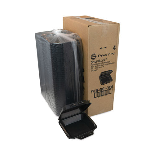 Smartlock Foam Hinged Lid Container, Medium, 8 X 8.5 X 3, Black, 150/carton