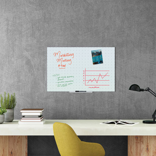 Floating Glass Ghost Grid Dry Erase Board, 36 X 24, White Surface