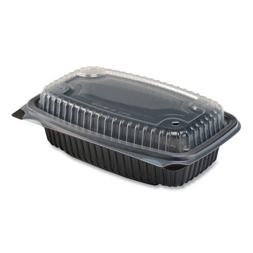 Culinary Lites Microwavable 3-compartment Container, 20 Oz/5 Oz/ 5 Oz, 9 X 9 X 3.13, Clear/black, Plastic, 100/carton