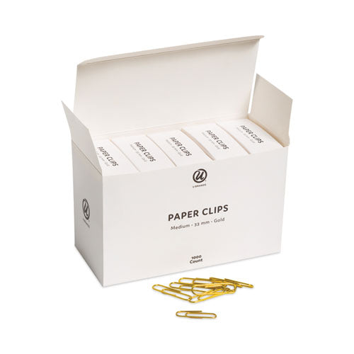 Paper Clips, Medium, Vinyl-coated, Gold, 200 Clips/box, 5 Boxes/pack
