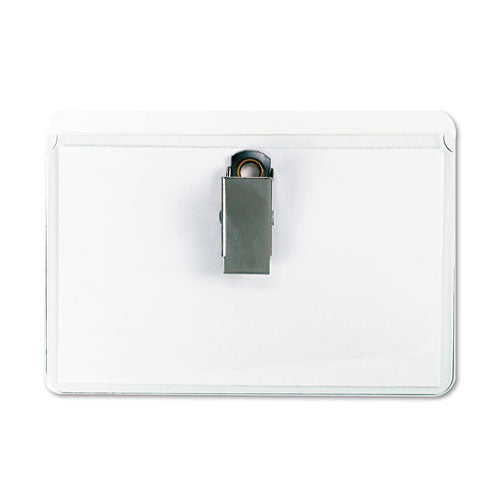 Clear Badge Holders W/garment-safe Clips, 3 X 4, White Inserts, 50/box