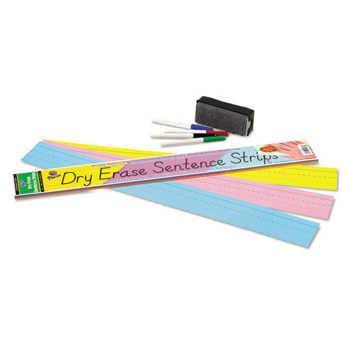 Dry Erase Sentence Strips, 12 X 3, Blue; Pink; Yellow, 30/pack