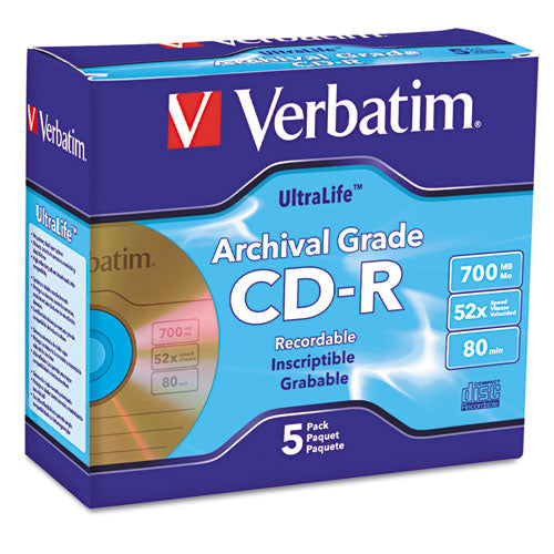 Cd-r Archival Grade Recordable Disc, 700 Mb/80 Min, 52x, Spindle, Gold, 50/pack
