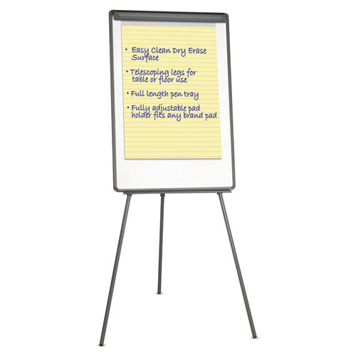 Dry Erase Board With Tripod Easel And Adjustable Pen Cups, 29 X 41, White Surface, Silver Frame