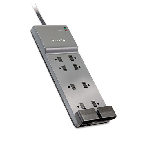 Home/office Surge Protector, 8 Ac Outlets, 12 Ft Cord, 3,390 J, Dark Gray